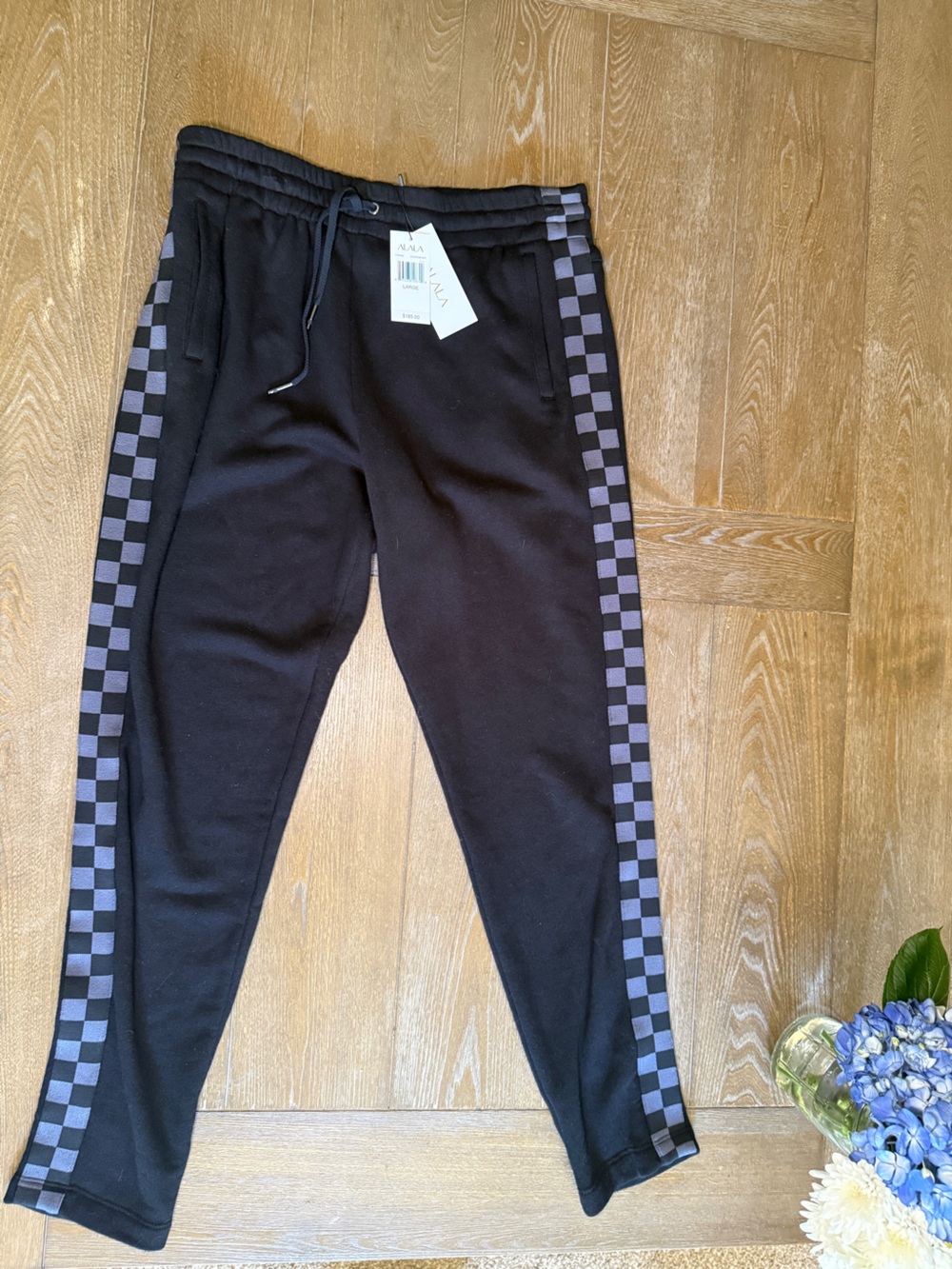 ALALA Men's Black Jogger Pants with Checker Side Stripe